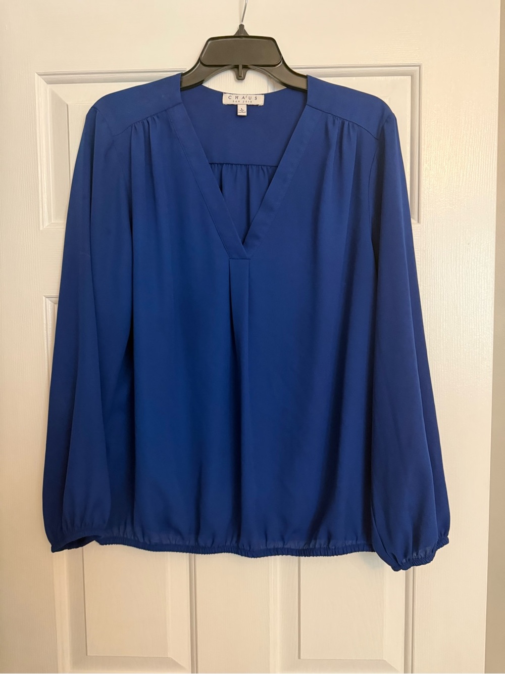 Cyrus Women's V-Neck Long Sleeve Blouse - Cobalt Blue
